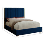 Becca Velvet Upholstered Queen Bed in Navy