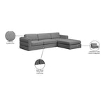 Beckham 114" Linen Textured Fabric Upholstered 4pc. Modular Sectional in Grey