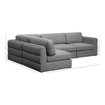 Beckham 114" Linen Textured Fabric Upholstered 4pc. Modular Sectional in Grey