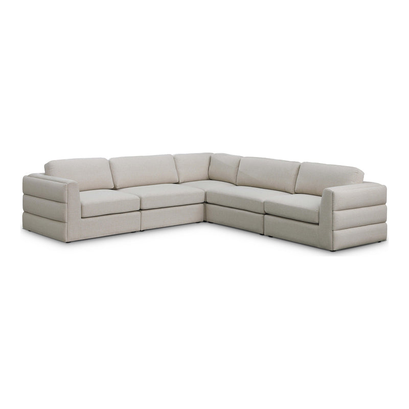 Beckham 114" Linen Textured Fabric Upholstered 5pc. Modular Sectional in Beige