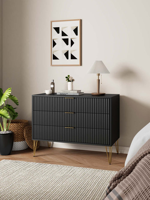 Dumbo 35" Fluted Dresser (3-Drawer) in Black