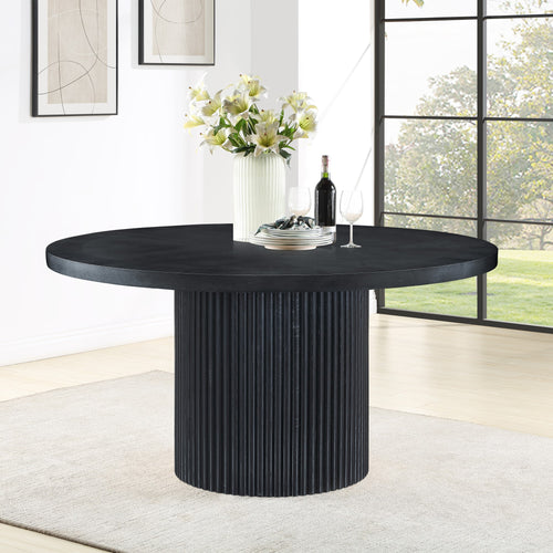 Belinda 60" Solid Wood and Oak Veneer Dining Table in Black