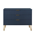 Dumbo 35" Fluted Dresser (3-Drawer) in Midnight Blue