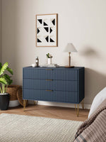 Dumbo 35" Fluted Dresser (3-Drawer) in Midnight Blue