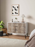 Dumbo 35" Fluted Dresser (3-Drawer) in Rustic Gray and White