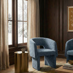 Emmet Chenille Fabric Upholstered Dining / Accent Chair in Light Blue