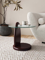 Artesia Glass Top Wood End Table in Walnut