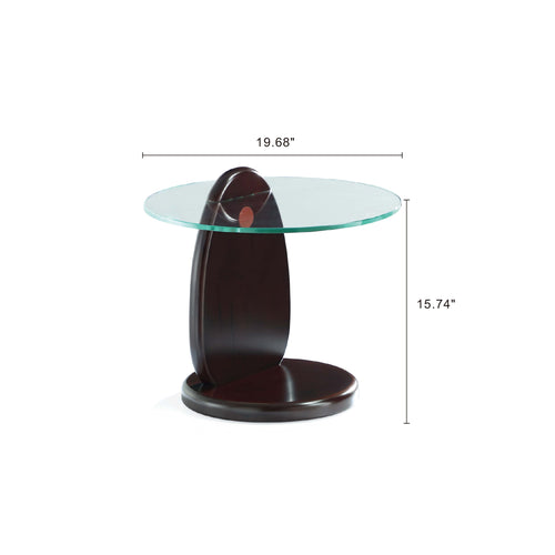 Artesia Glass Top Wood End Table in Walnut