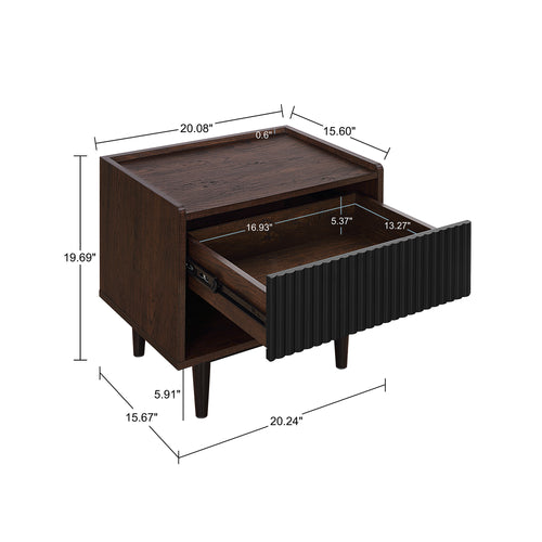 Duane 20" Fluted Nightstand (1-Drawer) in Black