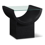 Beverwil Glass Top And Oak Veneer Base End / Side Table in Black