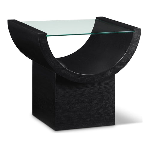 Beverwil Glass Top And Oak Veneer Base End / Side Table in Black