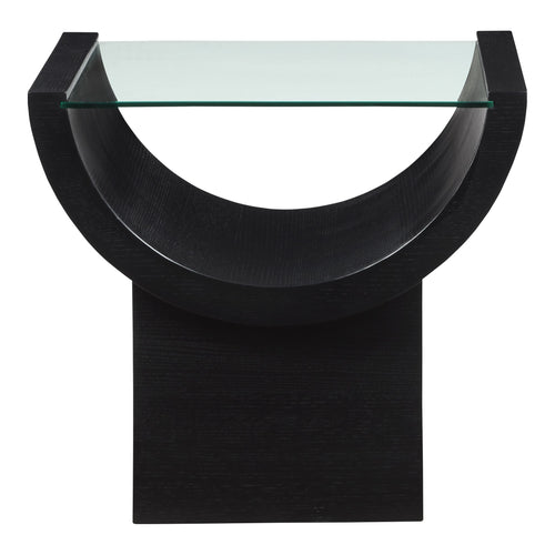 Beverwil Glass Top And Oak Veneer Base End / Side Table in Black