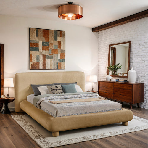 Blair Chenille Fabric Upholstered Queen Bed in Beige