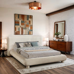 Blair Chenille Fabric Upholstered Queen Bed in Cream