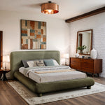 Blair Chenille Fabric Upholstered Queen Bed in Green