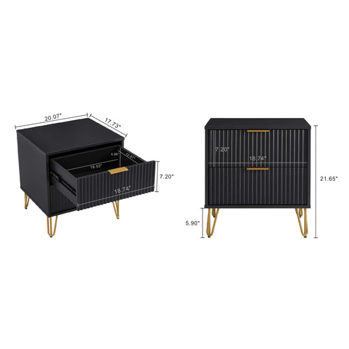 Dumbo 20" Fluted Nightstand (2-Drawer) in Black
