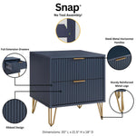 Dumbo 20" Fluted Nightstand (2-Drawer) in Midnight Blue