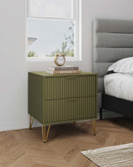 Dumbo 20" Fluted Nightstand (2-Drawer) in Olive Green