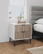 Dumbo 20" Fluted Nightstand (2-Drawer) in Rustic Gray and White