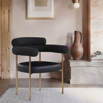 Blake Boucle Fabric And Vegan Leather Upholstered Dining Chair in Black