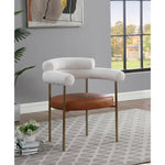 Blake Boucle Fabric And Vegan Leather Upholstered Dining Chair in Cognac
