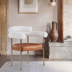 Blake Boucle Fabric And Vegan Leather Upholstered Dining Chair in Cognac