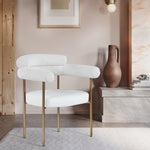 Blake Boucle Fabric And Vegan Leather Upholstered Dining Chair in Cream