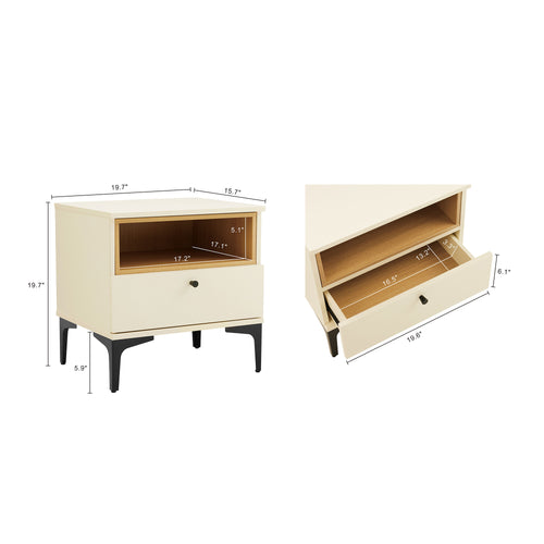Amara 20" Nightstand (1-Drawer) in Cream and Light Oak