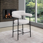 Blake Boucle Fabric Upholstered Counter Stool in Cream