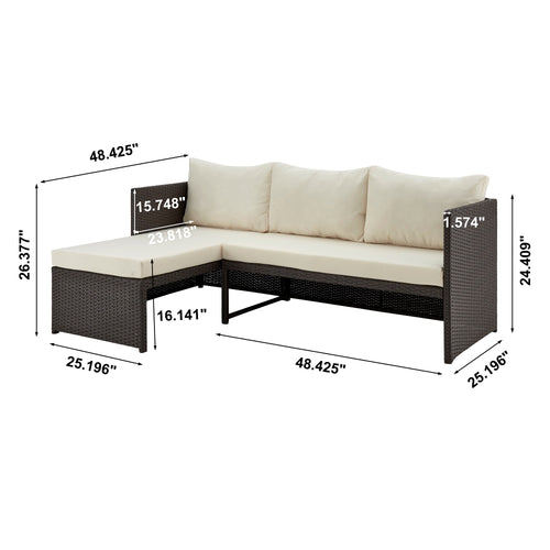 Menton 3-Piece Sectional Set in Brown and Cream