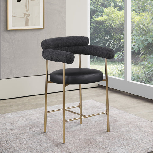 Blake Vegan Leather And Boucle Fabric Upholstered Counter Stool in Black