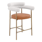 Blake Vegan Leather And Boucle Fabric Upholstered Counter Stool in Cognac