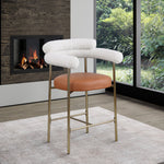 Blake Vegan Leather And Boucle Fabric Upholstered Counter Stool in Cognac