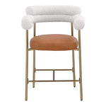 Blake Vegan Leather And Boucle Fabric Upholstered Counter Stool in Cognac