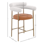 Blake Vegan Leather And Boucle Fabric Upholstered Counter Stool in Cognac
