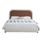 Blake Two Tone Vegan Leather And Linen Textured Fabric Upholstered King Bed in Brown