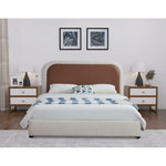 Blake Two Tone Vegan Leather And Linen Textured Fabric Upholstered King Bed in Brown
