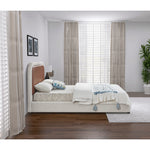 Blake Two Tone Vegan Leather And Linen Textured Fabric Upholstered King Bed in Brown