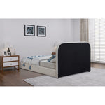 Blake Two Tone Vegan Leather And Linen Textured Fabric Upholstered King Bed in Brown