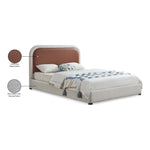 Blake Two Tone Vegan Leather And Linen Textured Fabric Upholstered King Bed in Brown
