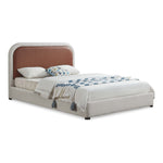 Blake Two Tone Vegan Leather And Linen Textured Fabric Upholstered Queen Bed in Brown