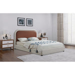 Blake Two Tone Vegan Leather And Linen Textured Fabric Upholstered Queen Bed in Brown