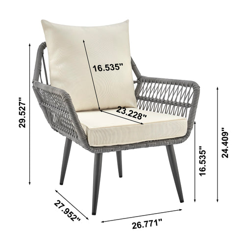 Cannes 3-Piece Conversation Set in Gray and Cream