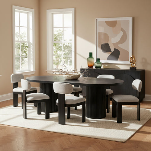 Belinda 90" / 106.5" / 123" Oak Wood Dining Table (3 Boxes) in Black