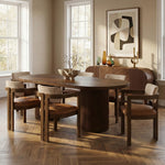 Belinda 90" / 106.5" / 123" Oak Wood Dining Table (3 Boxes) in Brown