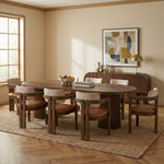 Belinda 90" / 106.5" / 123" Oak Wood Dining Table (3 Boxes) in Brown