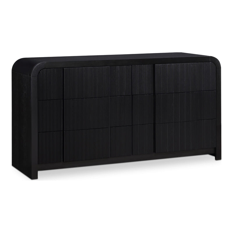 Fluted Solid Wood And Oak Veneer Dresser in Black