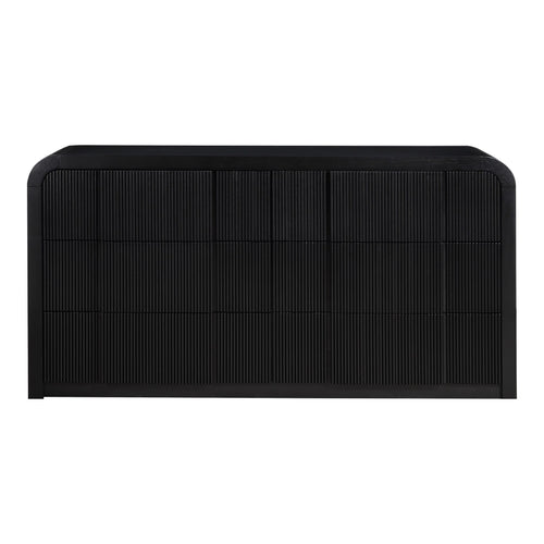 Fluted Solid Wood And Oak Veneer Dresser in Black