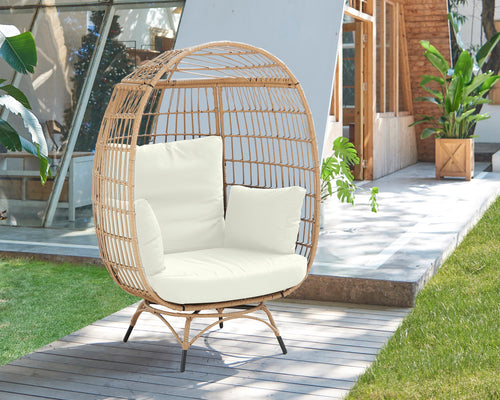 Spezia Upholstered Freestanding Egg Chair in Tan and Cream