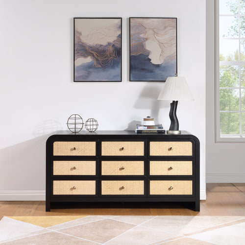 Siena Ash Wood And Natural Cane Dresser in Black